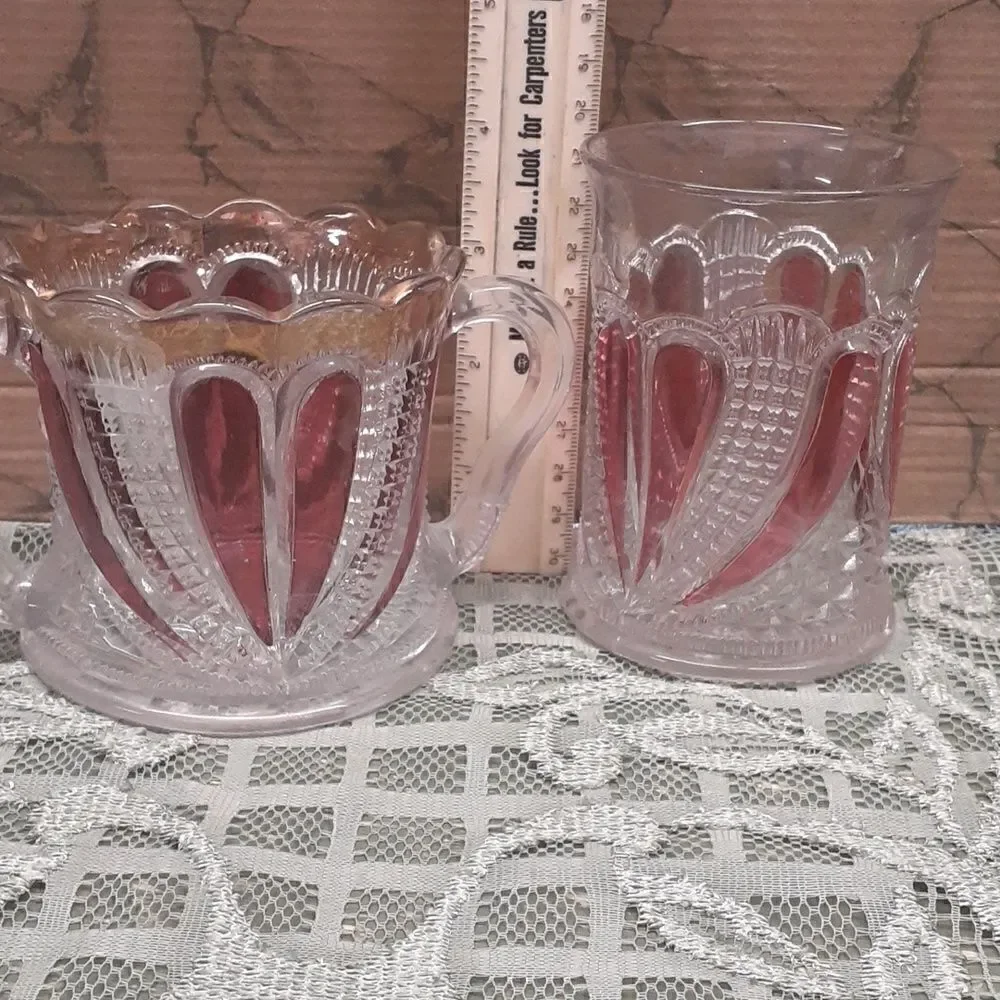 HEART Ruby/Gold Stained‎ sugar bowl/glass 1890-1910EAPG by US GLASS BLAZIN  rare